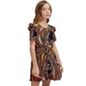 Geometric Art Fractal Abstract Art Kids  Frilly Sleeves Pocket Dress View2