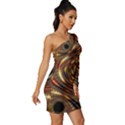 Geometric Art Fractal Abstract Art Long Sleeve One Shoulder Mini Dress View3