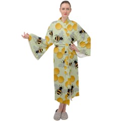 Honey Bee Bees Pattern Maxi Velvet Kimono by Ndabl3x