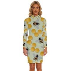 Honey Bee Bees Pattern Long Sleeve Shirt Collar Bodycon Dress by Ndabl3x