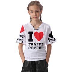 I Love Frappe Coffee Kids  V-neck Horn Sleeve Blouse by ilovewhateva