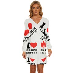 I Love Breve Coffee Long Sleeve Waist Tie Ruffle Velvet Dress by ilovewhateva