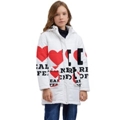 I Love Cream Coffee Kids  Hooded Longline Puffer Jacket by ilovewhateva