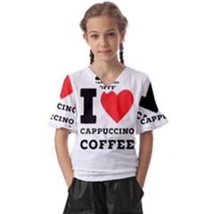 I Love Cappuccino Coffee Kids  V-neck Horn Sleeve Blouse by ilovewhateva