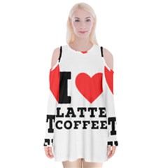 I Love Latte Coffee Velvet Long Sleeve Shoulder Cutout Dress by ilovewhateva