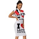 I love latte coffee Vintage Frill Sleeve V-Neck Bodycon Dress View3