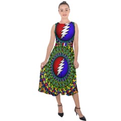 Grateful Dead Pattern Midi Tie-back Chiffon Dress by Wav3s