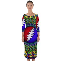 Grateful Dead Pattern Quarter Sleeve Midi Bodycon Dress by Wav3s