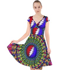 Grateful Dead Pattern Cap Sleeve Front Wrap Midi Dress by Wav3s