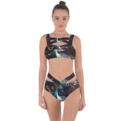 Peacock Bird Feathers Plumage Colorful Texture Abstract Bandaged Up Bikini Set  by Wav3s