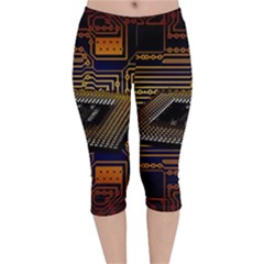 Processor Cpu Board Circuit Velvet Capri Leggings  by Wav3s