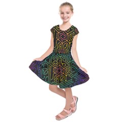 Circuit Hexagonal Geometric Pattern Background Pattern Kids  Short Sleeve Dress by Wav3s