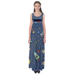 Cat-cosmos-cosmonaut-rocket Empire Waist Maxi Dress by Wav3s