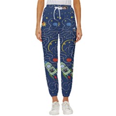 Cat-cosmos-cosmonaut-rocket Women s Cropped Drawstring Pants by Wav3s