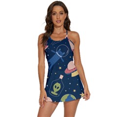 Seamless-pattern-with-funny-aliens-cat-galaxy 2-in-1 Flare Activity Dress by Wav3s