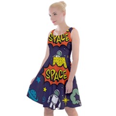 Vector Flat Space Design Background With Text Knee Length Skater Dress by Wav3s