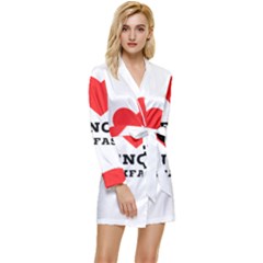 I Love French Breakfast  Long Sleeve Satin Robe by ilovewhateva