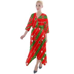 Christmas Paper Star Texture Quarter Sleeve Wrap Front Maxi Dress by Ndabl3x