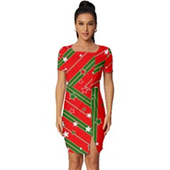 Christmas Paper Star Texture Fitted Knot Split End Bodycon Dress by Ndabl3x