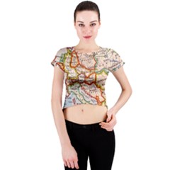 Map Europe Globe Countries States Crew Neck Crop Top by Ndabl3x