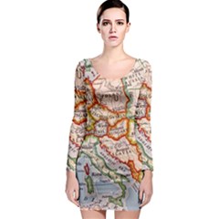 Map Europe Globe Countries States Long Sleeve Bodycon Dress by Ndabl3x