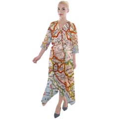 Map Europe Globe Countries States Quarter Sleeve Wrap Front Maxi Dress by Ndabl3x