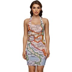 Map Europe Globe Countries States Sleeveless Wide Square Neckline Ruched Bodycon Dress by Ndabl3x