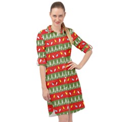 Christmas Papers Red And Green Long Sleeve Mini Shirt Dress by Ndabl3x