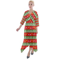 Christmas Papers Red And Green Quarter Sleeve Wrap Front Maxi Dress by Ndabl3x