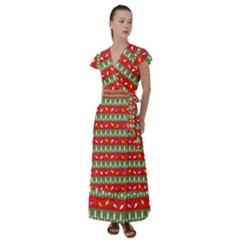 Christmas Papers Red And Green Flutter Sleeve Maxi Dress by Ndabl3x