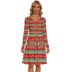 Christmas Papers Red And Green Long Sleeve Dress With Pocket by Ndabl3x