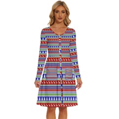 Christmas Color Stripes Pattern Long Sleeve Dress With Pocket by Ndabl3x