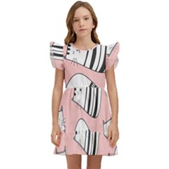 Cute Cats Cartoon Seamless-pattern Kids  Winged Sleeve Dress by Vaneshart