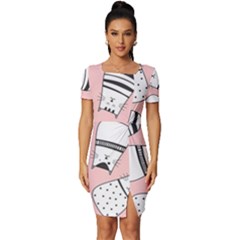 Cute Cats Cartoon Seamless-pattern Fitted Knot Split End Bodycon Dress by Vaneshart