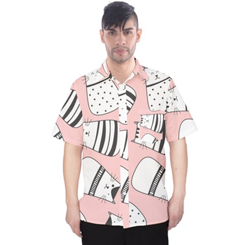 Cute Cats Cartoon Seamless-pattern Men s Hawaii Shirt by Vaneshart