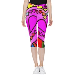 Stained Glass Love Heart Inside Out Lightweight Velour Capri Leggings  by Vaneshart