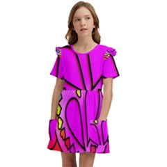 Stained Glass Love Heart Kids  Frilly Sleeves Pocket Dress by Vaneshart