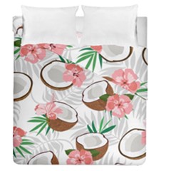 Seamless Pattern Coconut Piece Palm Leaves With Pink Hibiscus Duvet Cover Double Side (queen Size) by Vaneshart