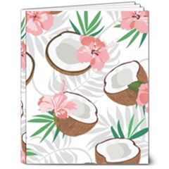 Seamless Pattern Coconut Piece Palm Leaves With Pink Hibiscus 8  X 10  Hardcover Notebook by Vaneshart