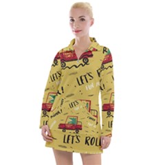 Childish-seamless-pattern-with-dino-driver Women s Long Sleeve Casual Dress by Vaneshart