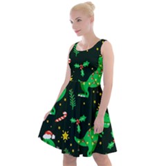 Christmas-funny-pattern Dinosaurs Knee Length Skater Dress by Vaneshart