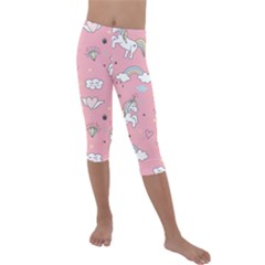 Cute-unicorn-seamless-pattern Kids  Lightweight Velour Capri Leggings  by Vaneshart