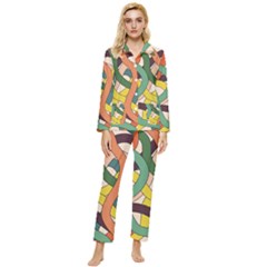 Snake Stripes Intertwined Abstract Womens  Long Sleeve Velvet Pocket Pajamas Set by Vaneshop