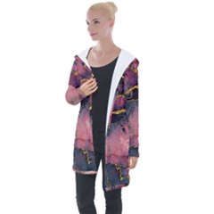 Pink Texture Resin Longline Hooded Cardigan by Vaneshop