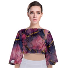 Pink Texture Resin Tie Back Butterfly Sleeve Chiffon Top by Vaneshop