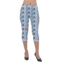 Fishes Pattern Background Theme Art Lightweight Velour Capri Leggings  by Vaneshop