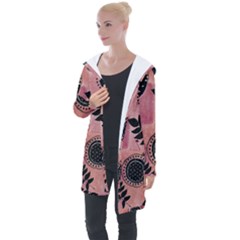 Abstract Pattern Floral Wall Art Longline Hooded Cardigan by Vaneshop