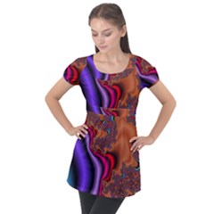 Colorful Piece Abstract Puff Sleeve Tunic Top by Vaneshop