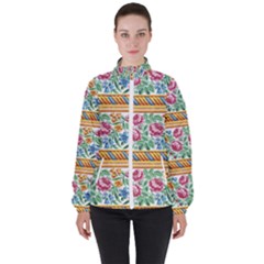 Flower Fabric Design Women s High Neck Windbreaker by Vaneshop