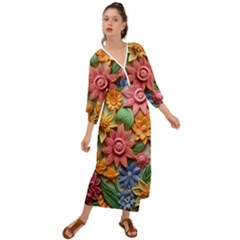 Flower Bloom Embossed Pattern Grecian Style  Maxi Dress by Vaneshop